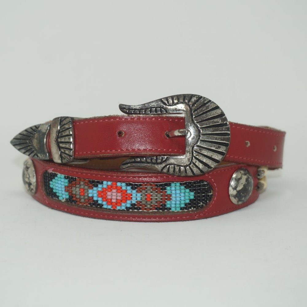 Vintage Nocona Southwestern Beaded Leather Belt